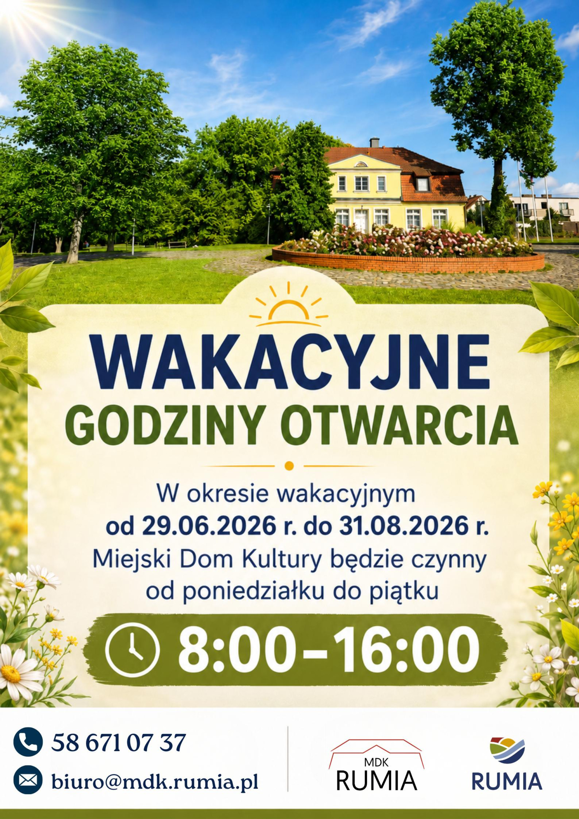 Wakacyjne godziny pracy MDK Rumia