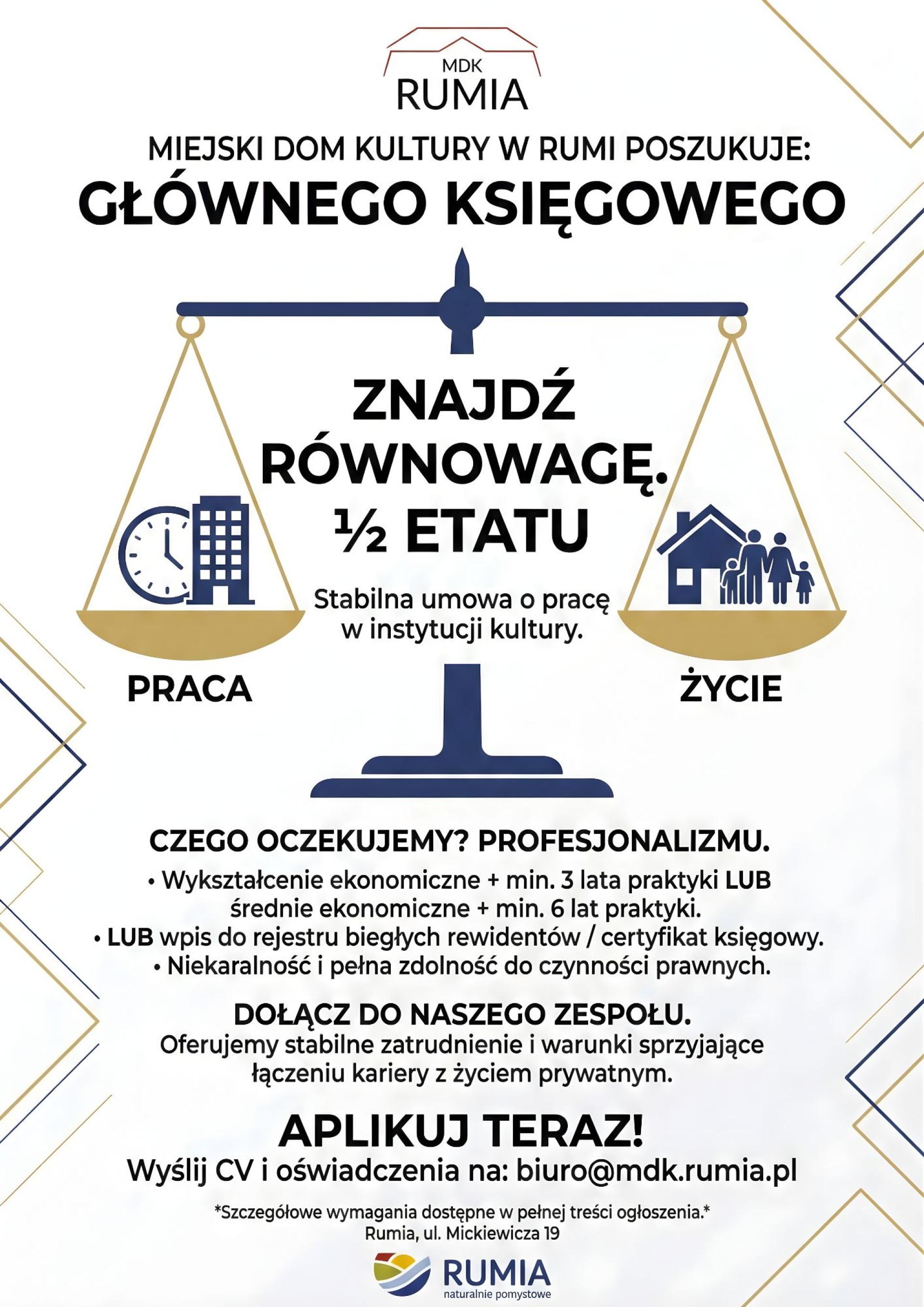 OGŁOSZENIE - szukamy Głównego księgowego / Głównej księgowej